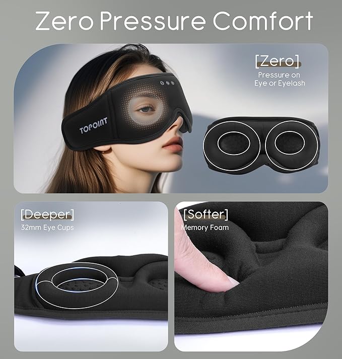 Sleep Mask with Headphones Bluetooth 5.4, TOPOINT 3D Eye Mask Blackout with - Image 4