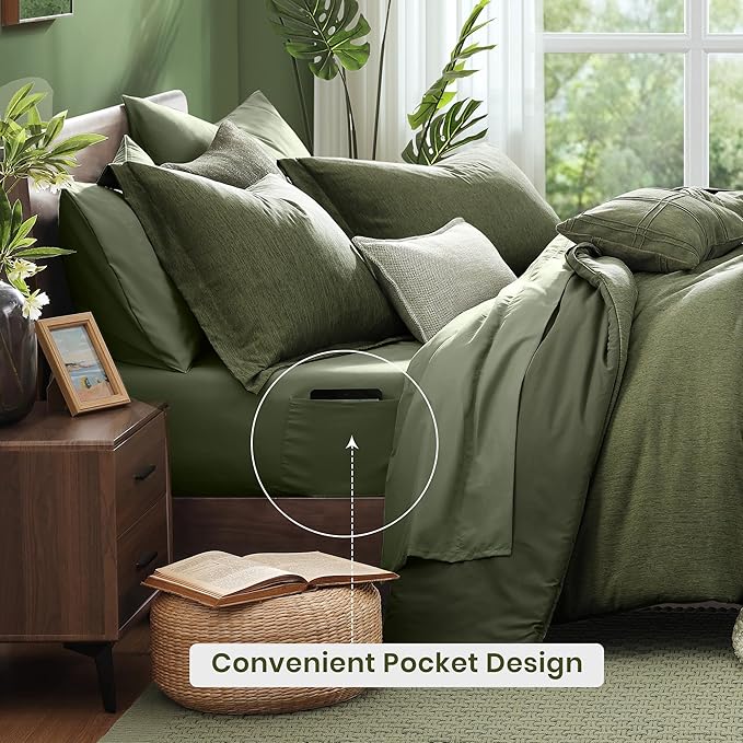 Monbix Full Size Comforter Set, Olive Green Bedding Comforter - Image 4