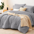 CozyLux Oversized King Comforter Set Grey, Seersucker 7 Pieces 120x98 Bed in a by CozyLux