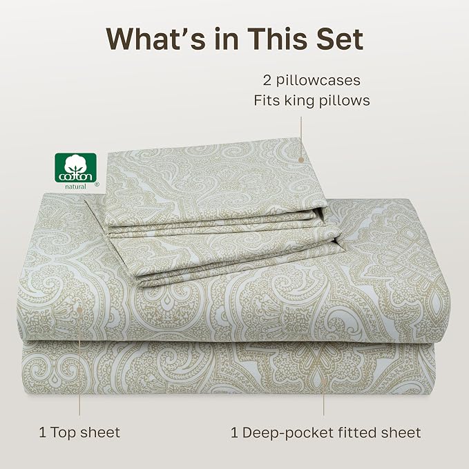 California Design Den Soft 100% Cotton Sheets King Size Set, 400 TC Good - Image 4