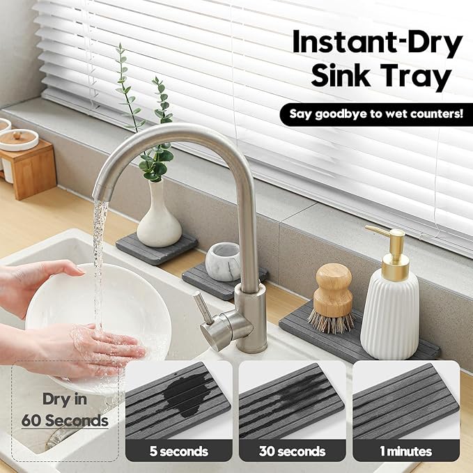 3 Pack Diatomite Stone Sink Tray, Water Absorbing Mat - Image 3