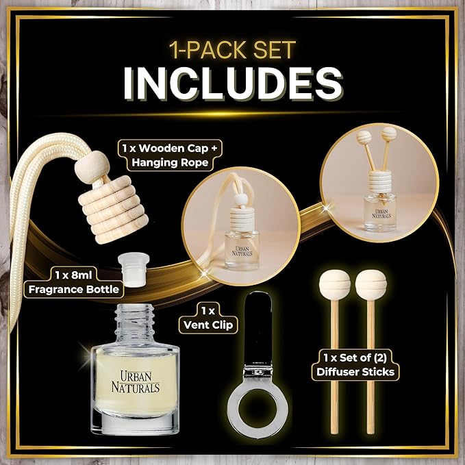 Urban Naturals Car Air Freshener Hanging + Vent Clip, 24K Citron Scent Diffuser - Image 3
