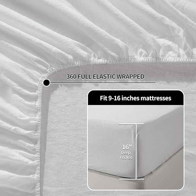 LBRO2M 100% Pure Linen Sheet Set Deep Pocket Up to 16" Bed Sheets Sets - Image 5