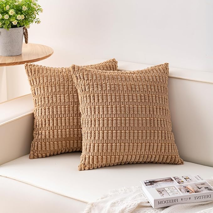 Aegero Pack of 2 Corduroy Decorative Throw Pillow Covers 18x18 InchSoft Boho by Unknown