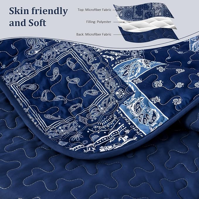 Cottolester Blue Patchwork Quilt Set King Size, Boho Navy Blue Quilt Set - Image 5