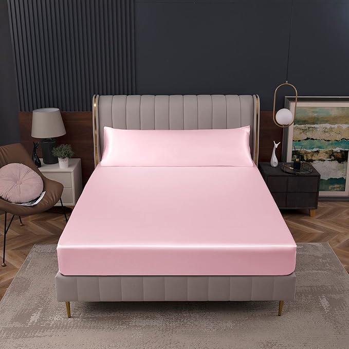 Homiest Blush Pink Satin Fitted Sheet King Size, Deep Pocket, Luxury & Ultra - Image 8
