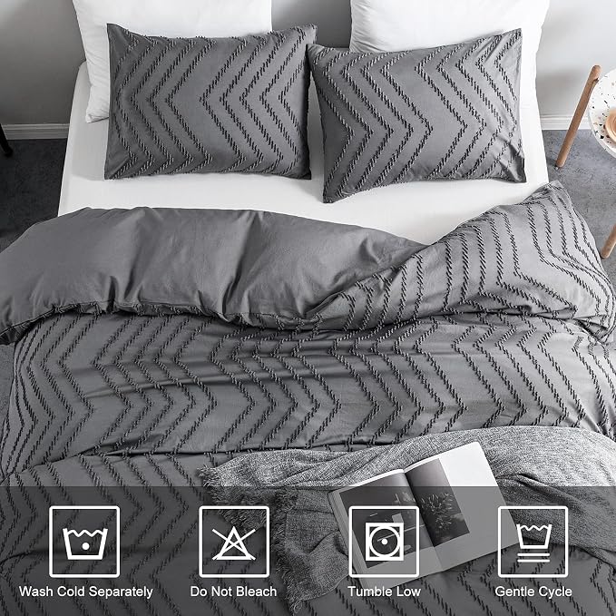 WARMDERN Boho Duvet Cover Set, Tufted Bedding Duvet Covers Soft Washed - Image 4