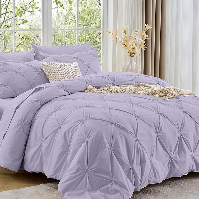 Sasttie Queen Comforter Set, 7-Piece Bed in a Bag, Pintuck Bedding Sets by SASTTIE