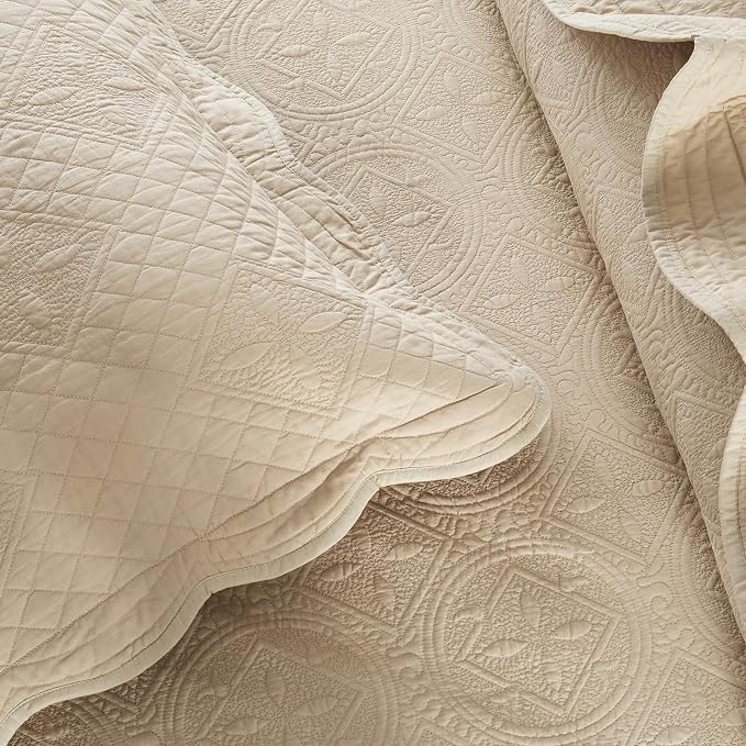 ROOMLIFE Quilt Set Full Size 3D Floral Embroidery Pattern 3-Piece Cotton - Image 4