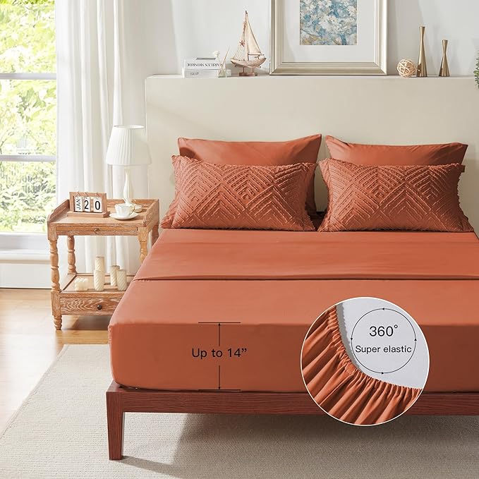 Zzlpp King Comforter Set 7 Pieces, Burnt Orange Tufted Bed in a Bag - Image 7
