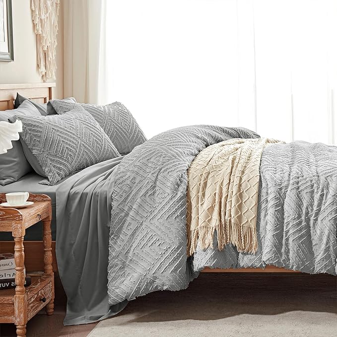 Zzlpp King Comforter Set 7 Pieces, Light Grey Tufted Bed in a Bag - Image 4
