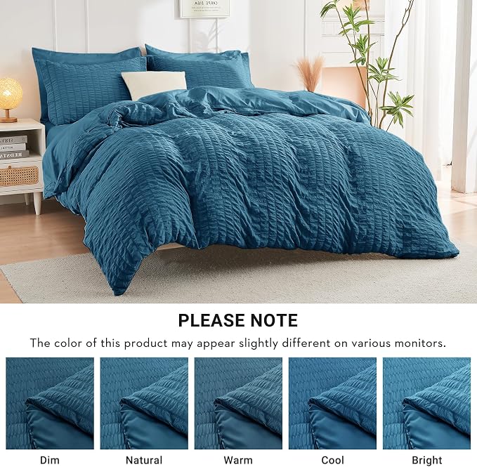 HYMOKEGE Teal Twin Comforter Set Seersucker 5 Pieces, All Season Luxury Bed in - Image 4