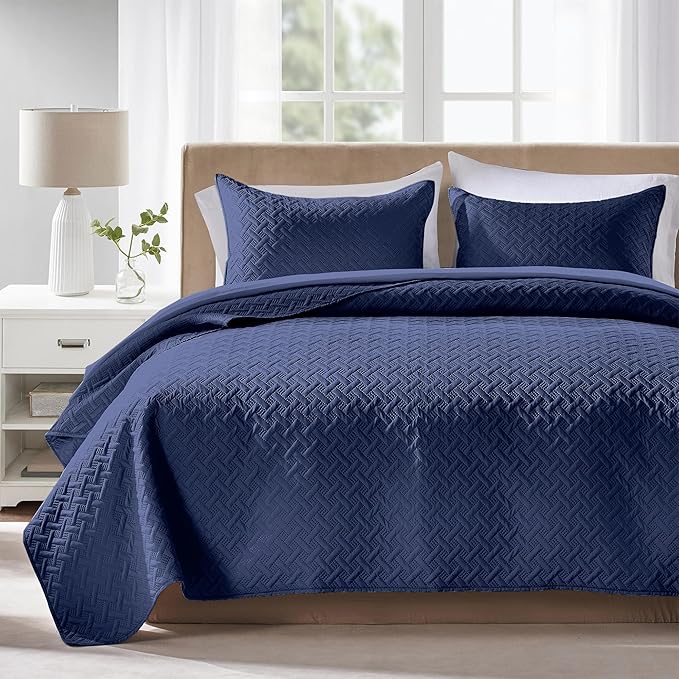 FLYMME Navy Twin Modern Geometric Quilt Coverlet Set, Lightweight Bedspread by FLYMME