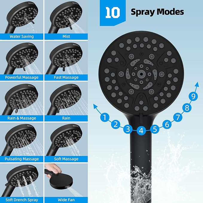 Hibbent All Metal CUPC Certified Shower Head, Handheld Showerhead Combo - Image 5