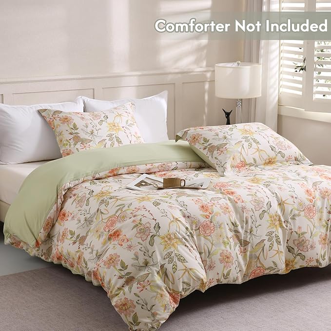 LONAVA King Floral 3 Pcs Duvet Cover Set, Breathable Soft Microfiber Glass - Image 2