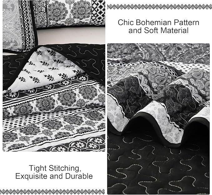 WONGS BEDDING Boho Quilt Set Full Size, Lightweight Microfiber Bedspread - Image 6