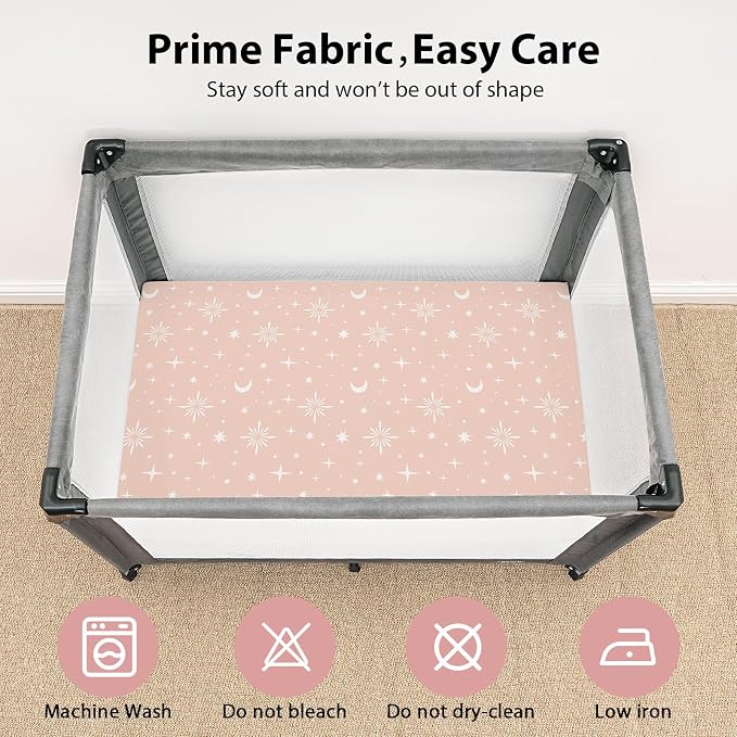 Baby Mini Crib Sheets Girl, Portable 38”x26” Pack and Play Sheets Fitted - Image 3