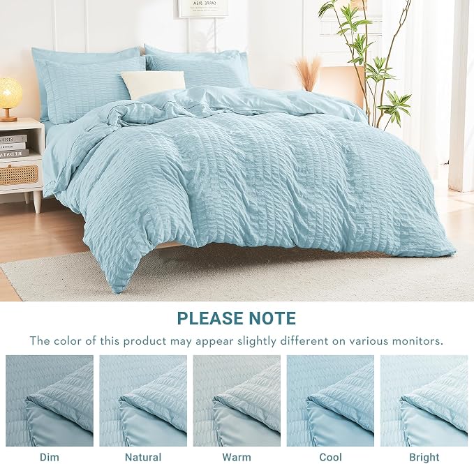 HYMOKEGE Lake Blue Twin Comforter Set Seersucker 5 Pieces, All Season Luxury - Image 6