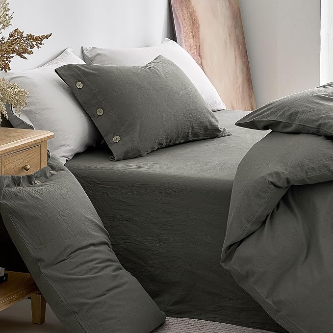JELLYMONI 100% Washed Cotton Duvet Cover Twin – Soft, Breathable Linen-Look - Image 9