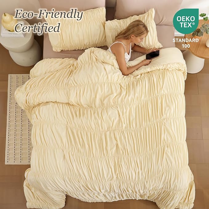 weigelia Cinched Comforter Set Queen – Soft Ruched Bedding Set, Apartment & - Image 4