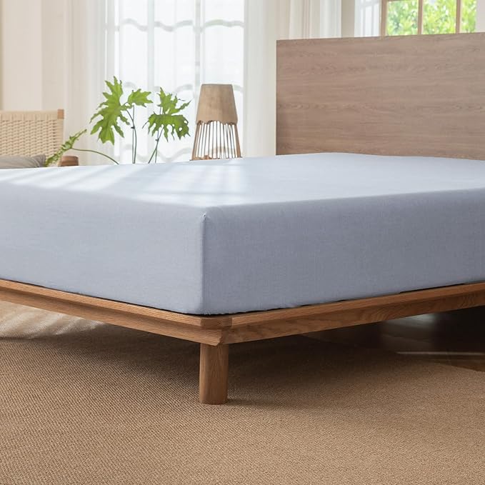 MooMee Fitted Bottom Sheet Only 100% Washed Cotton Linen Like Textured - Image 3