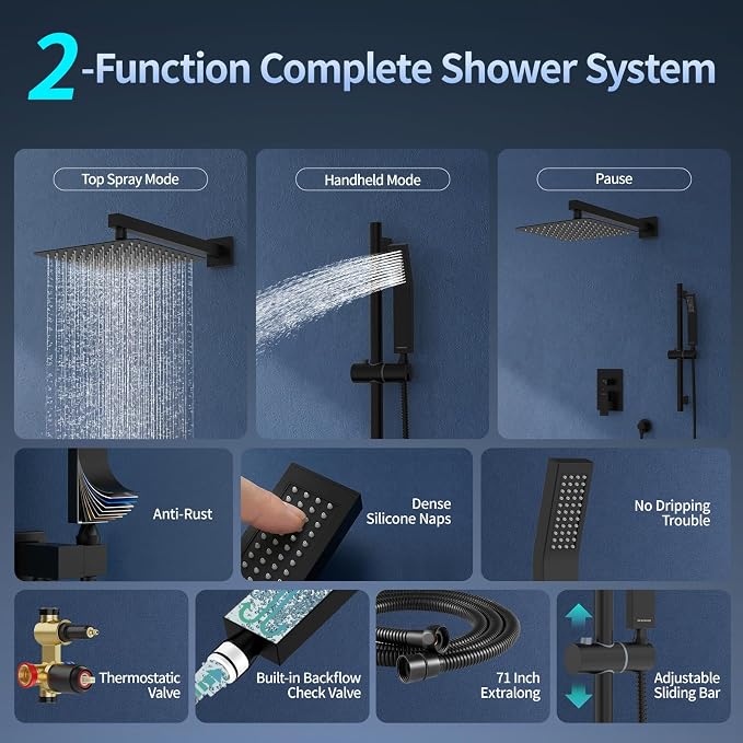 SR SUN RISE 10 Inch Slide Bar Shower Faucet Luxury High Pressure Shower Heads - Image 3