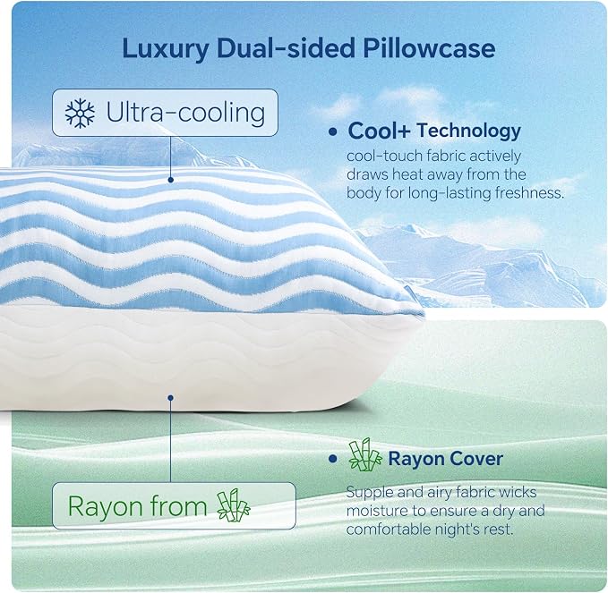 SLEEPDIARY Pillows Queen Size Set of 2 – Adjustable Shredded Memory Foam - Image 3