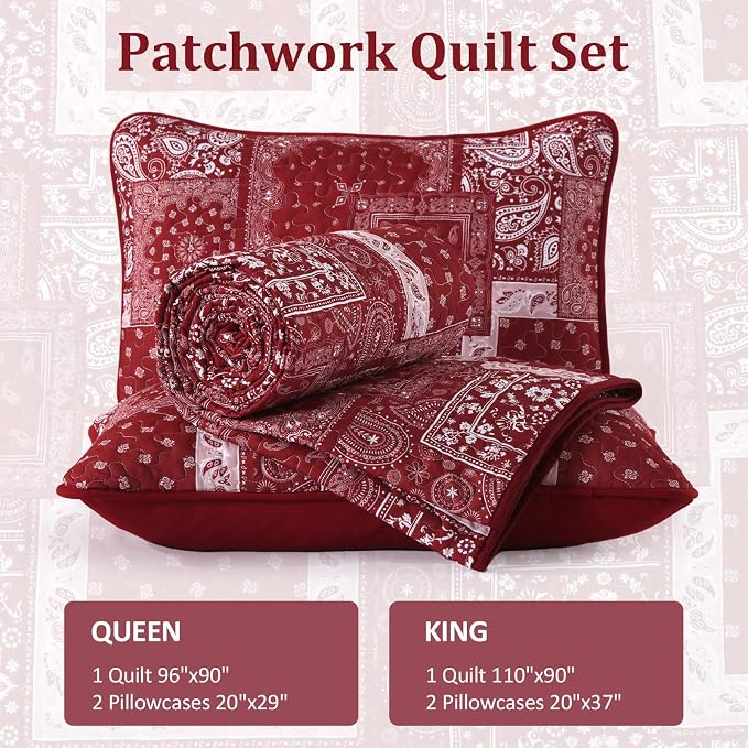 Cottolester Queen Quilt Set 3 Pieces, Soft Microfiber Boho Farmhouse Bedspread - Image 6