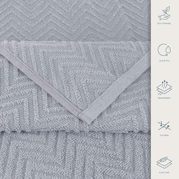 CASA COPENHAGEN Wave Textured 6 Piece Towel Set- Grey Violet, 550 GSM 2 Bath - Image 5