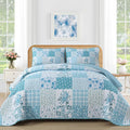 Mybedsoul Blue Patchwork Queen Size Quilt, Soft Boho Floral Spring Bedspreads by Mybedsoul