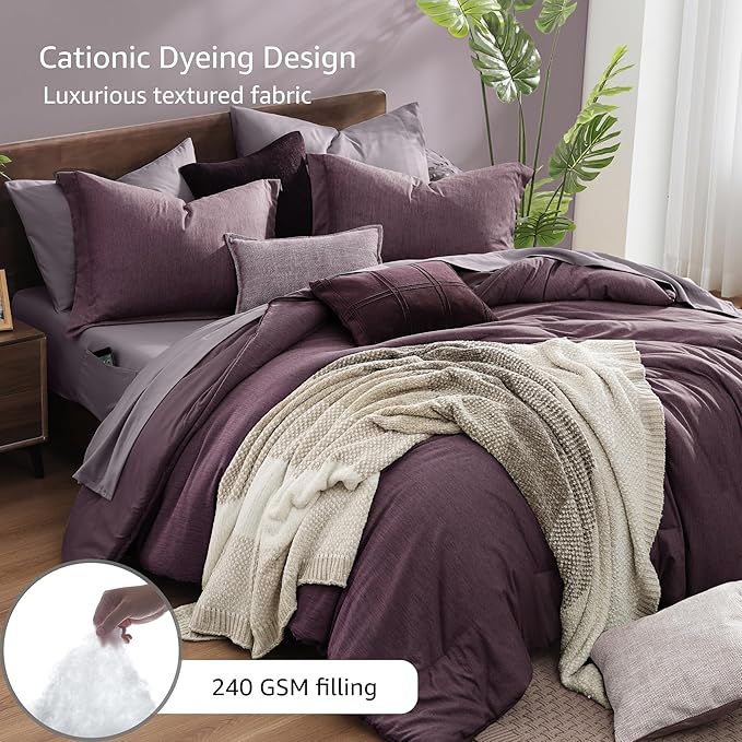 Monbix Full Size Comforter Set, Italian Plum Bedding Comforter - Image 3