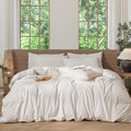 MooMee Striped Duvet Cover Set 100% Washed Cotton Linen Like Textured by MOOMEE