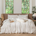 MooMee Striped Duvet Cover Set 100% Washed Cotton Linen Like Textured by MOOMEE