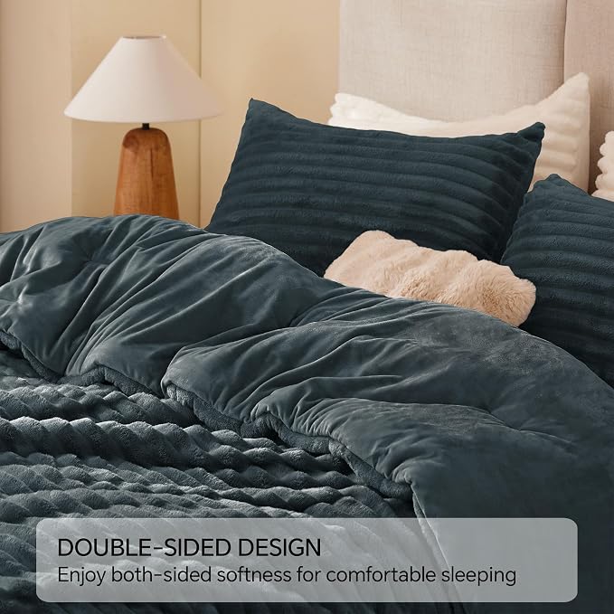 BEDELITE Fleece Twin Comforter Set -Super Soft & Warm Fluffy Dark Grey Bedding - Image 5