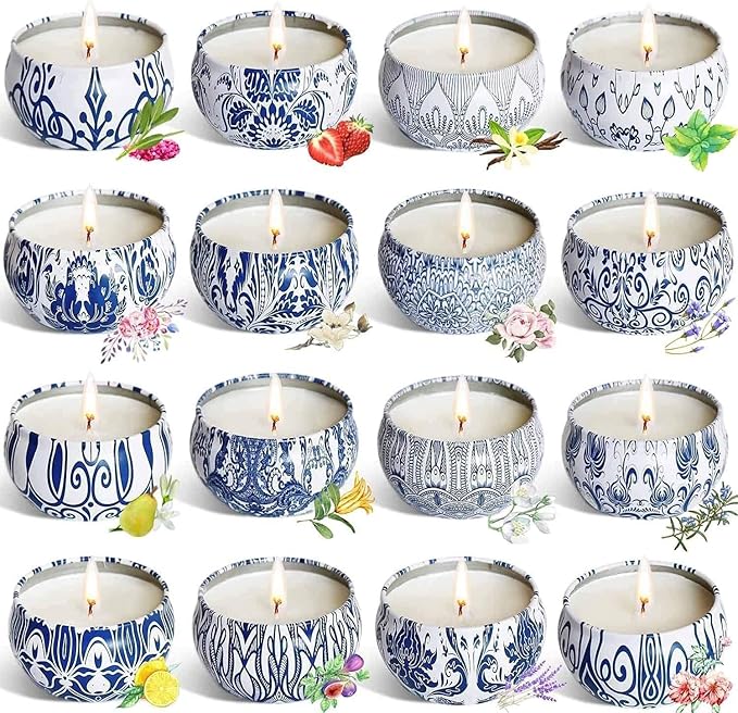 YOROXRG Scented Candles Gifts Set 16 Pack Soy Wax Travel Tin Jar Candles by YOROXRG