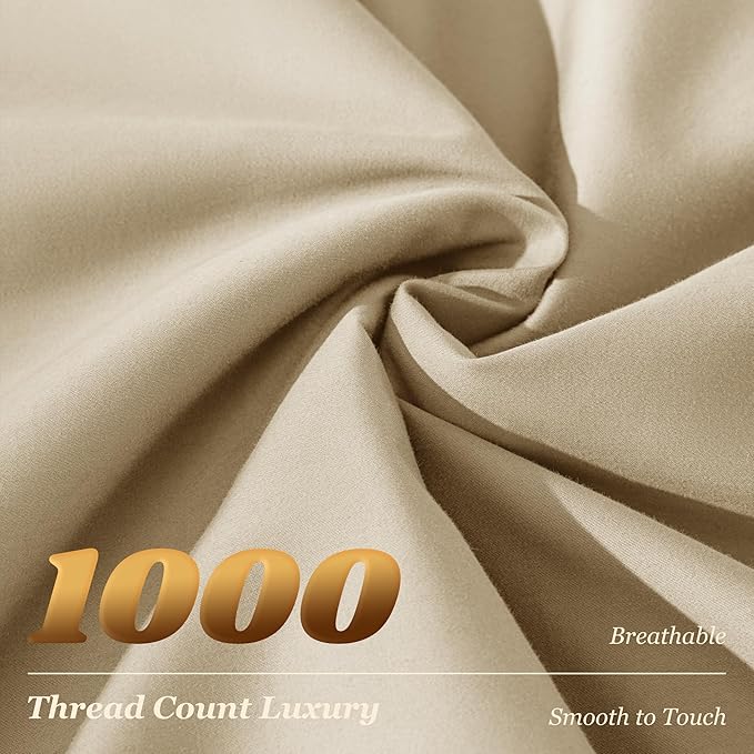 LBRO2M 100% Cotton Sheets Set Deep Pocket 19", 1000 Thread Count California - Image 4