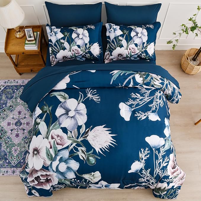 Luxudecor Floral Comforter Set Queen Size 7 Piece, Elegant Comforter Bedding Set - Image 3