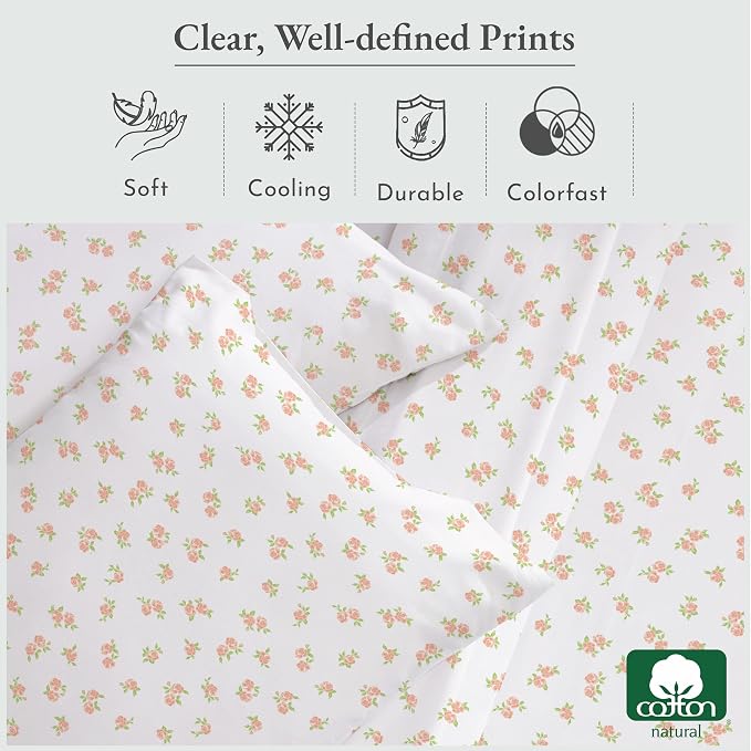 California Design Den Full Sheet Set Floral Pattern, 100% Cotton, Deep Pocket - Image 5