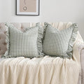 2 Pack Sage Green/White Plaid Ruffle Throw Pillow Covers Farmhouse Checkered by Qilunn