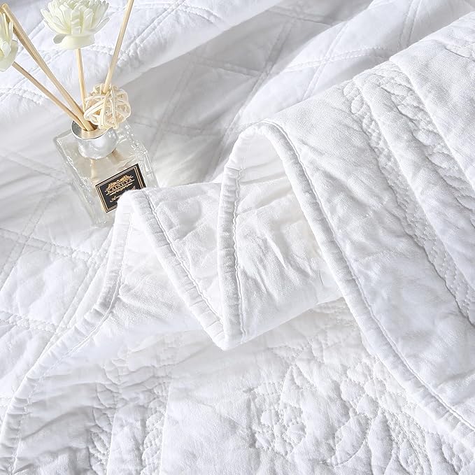 ROOMLIFE Quilt Set King Size 3D Floral Embroidery Pattern 3-Piece Cotton - Image 8