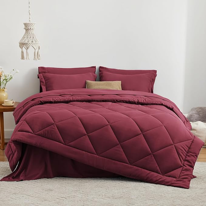 Love's cabin Twin XL Comforter Set Burgundy, 5 Pieces Twin XL Bed in a Bag - Image 2