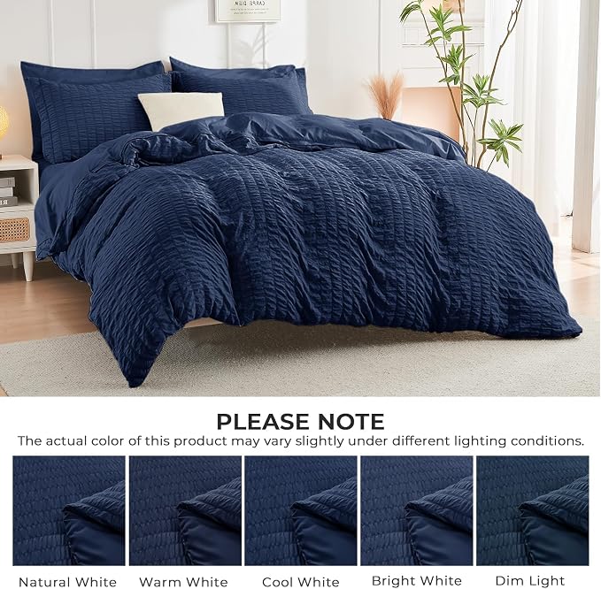 HYMOKEGE Navy Blue King Size Comforter Set Seersucker 7 Pieces, All Season - Image 4