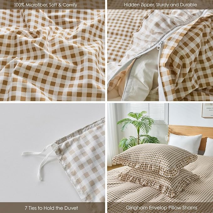 Gingham Duvet Cover King Size, 3 Pieces Soft Breathable Microfiber Plaid - Image 2