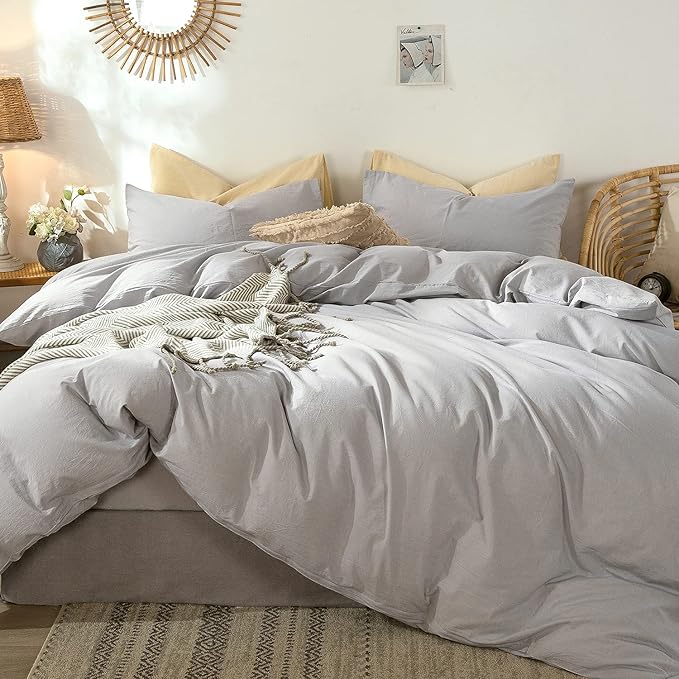 MooMee Bedding Duvet Cover Set 100% Washed Cotton Linen Like Textured by MOOMEE