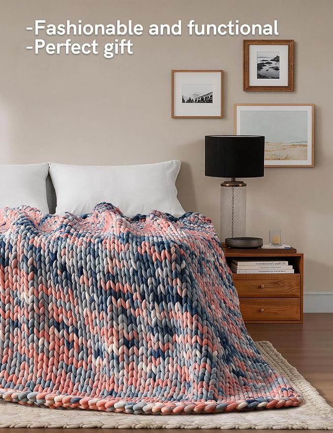 YnM Weighted Blanket, Handmade Chunky Knitted Design, Soft and Cozy, - Image 3