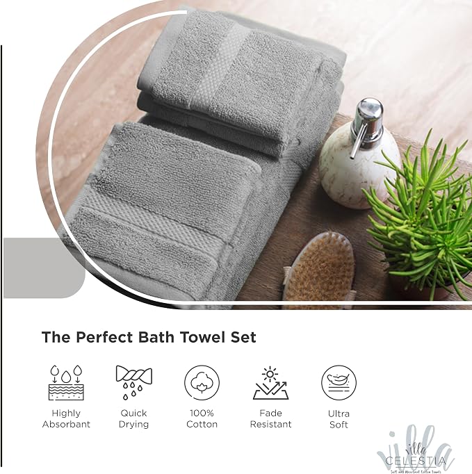 100% Combed Cotton Bathroom Towel Set of 6- 2 Bath Towels, 2 Hand Towels - Image 3