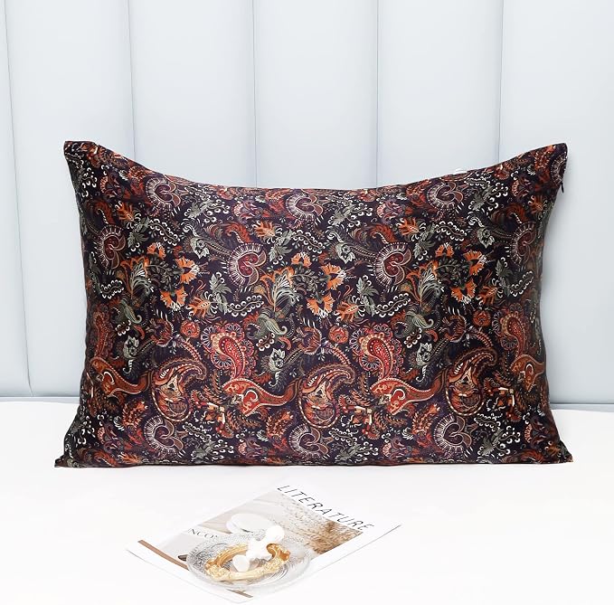MANSPHIL Purple Paisley 100% Silk Pillowcases King Size, Bohomian Brown Floral - Image 3