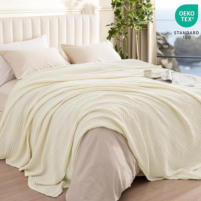 PHF Cooling Waffle Blanket Twin Size, Lightweight 60% Rayon from Bamboo & 40% - Image 3