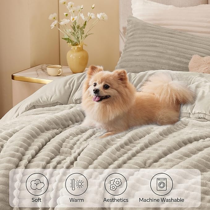 BEDELITE Fleece King Comforter Set -Super Soft & Warm Fluffy Linen Bedding - Image 3
