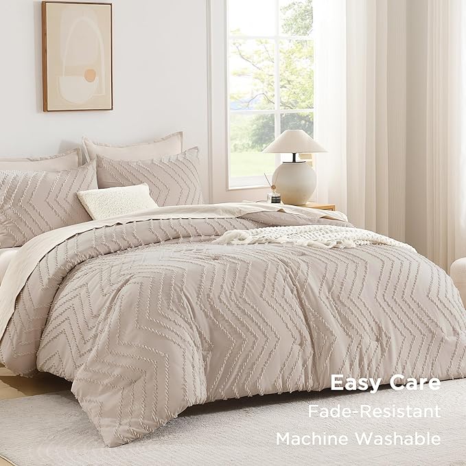 Andency Linen Comforter Set King Size, Boho Soft Warm Tufted Bedding Comforter - Image 3